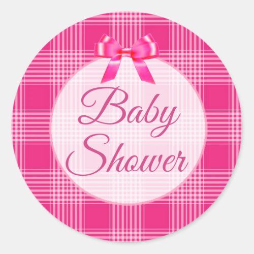 Baby Shower Pink Plaid and Bow Stickers
