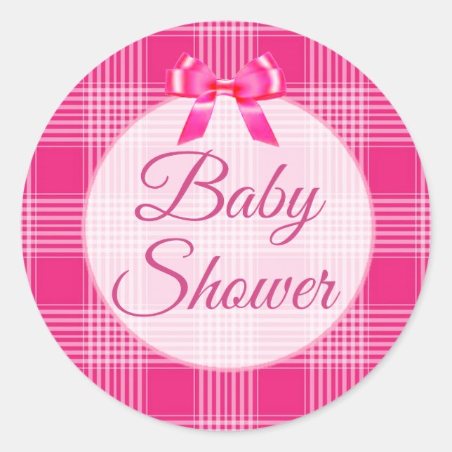 Baby Shower Pink Plaid and Bow Stickers (Front)