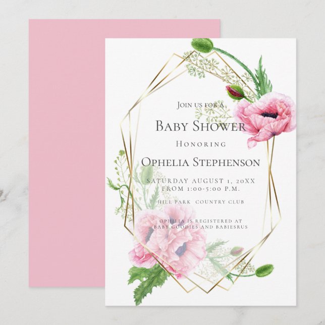 BABY SHOWER | Pink Poppies Invitation (Front/Back)