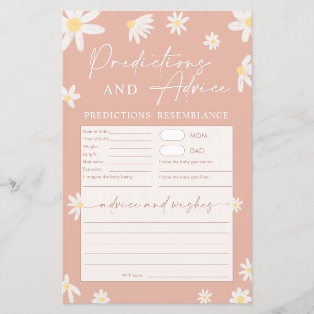 Baby Shower Pink Predictions and Advice Card (Front)
