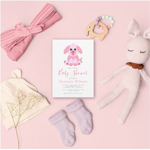Baby Shower Pink Puppy Personalized Invitation