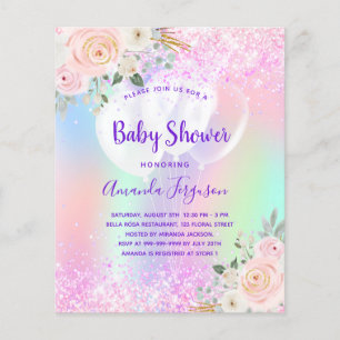 Baby Shower pink purple floral balloons budget Flyer