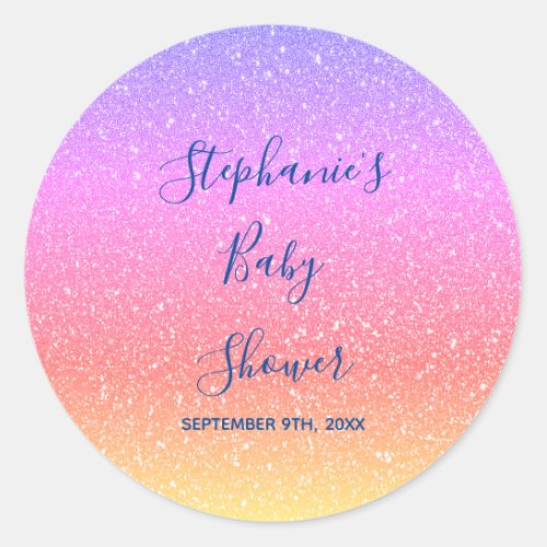Baby Shower Pink Purple Glitter Custom Cute 2021 Classic Round Sticker