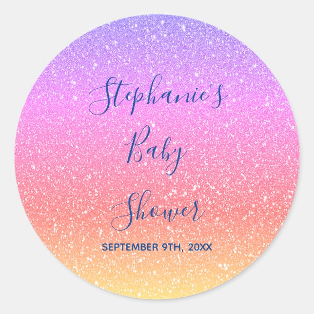 Baby Shower Pink Purple Glitter Custom Cute 2021 Classic Round Sticker (Front)