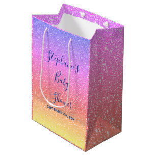 Baby Shower Pink Purple Glitter Custom Cute 2021 Medium Gift Bag