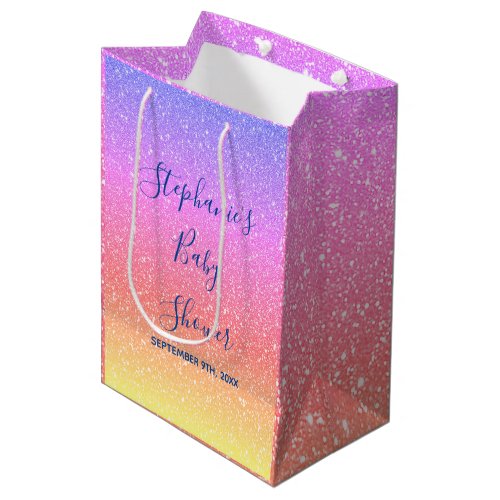 Baby Shower Pink Purple Glitter Custom Cute 2021 Medium Gift Bag