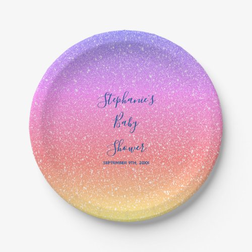 Baby Shower Pink Purple Glitter Custom Cute 2021 Paper Plates