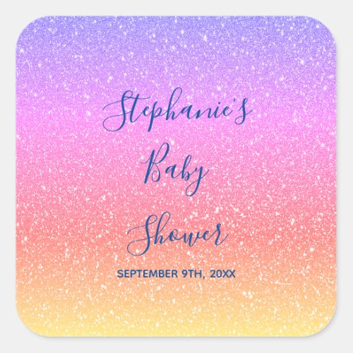 Baby Shower Pink Purple Glitter Custom Cute 2021 Square Sticker