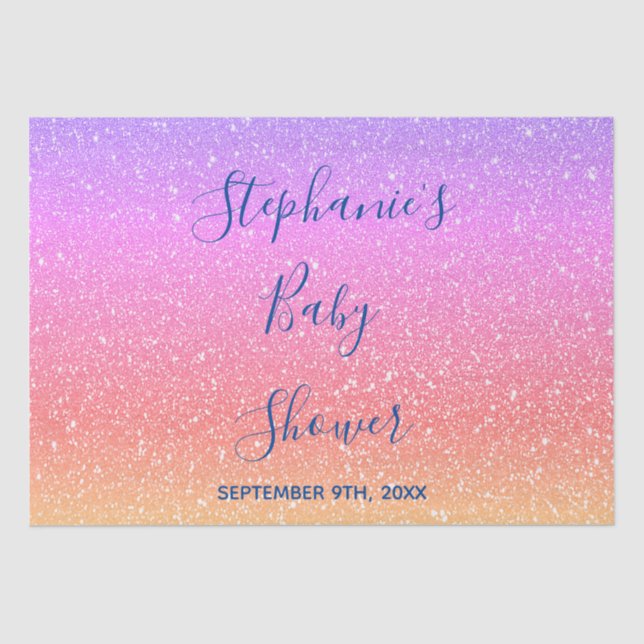 Baby Shower Pink Purple Glitter Custom Cute 2021 Tissue Paper (Front)