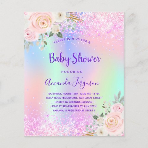 Baby Shower pink purple glitter floral budget Flyer