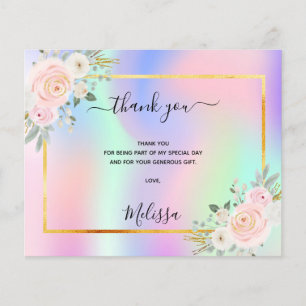 Baby Shower pink purple photo holograpic thank you