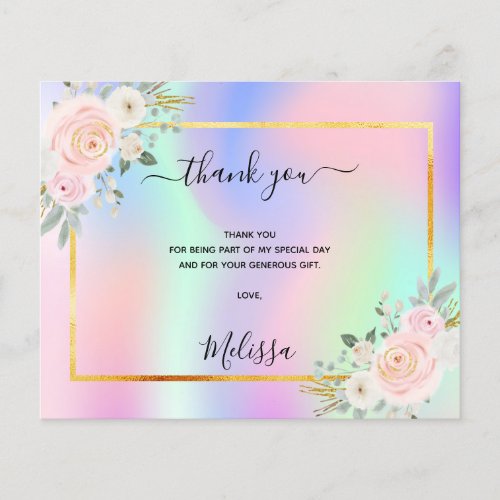Baby Shower pink purple photo holograpic thank you