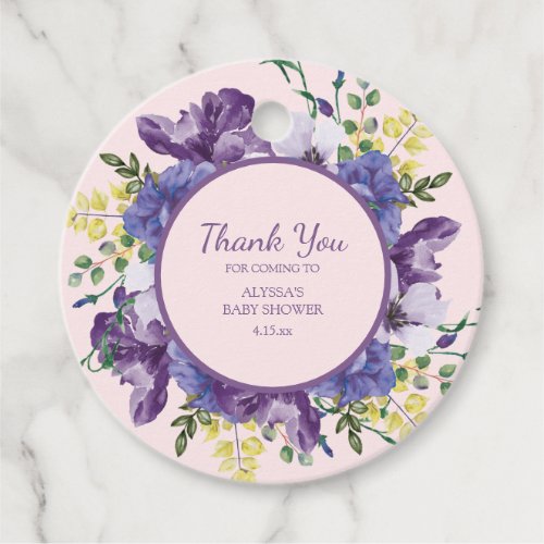 Baby Shower Pink Purple Yellow Floral Thank You Favor Tags