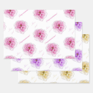 Baby Shower Pink Purple Yellow Flowers  Wrapping Paper Sheets