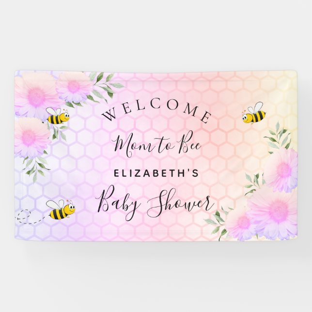 Baby shower pink rainbow greenery mom to bee banner (Horizontal)