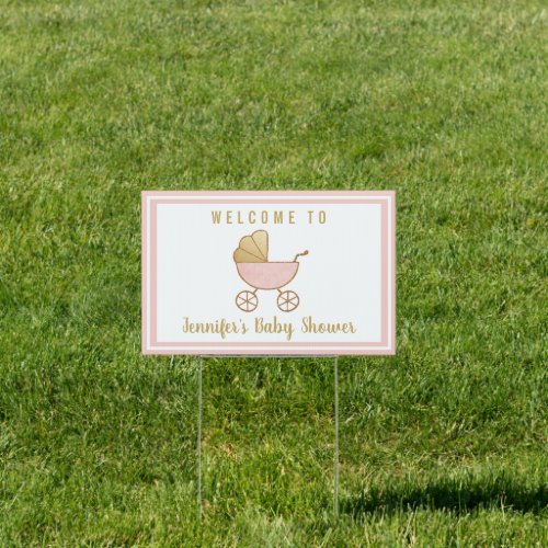 Baby Shower Pink Retro Carriage Welcome Sign