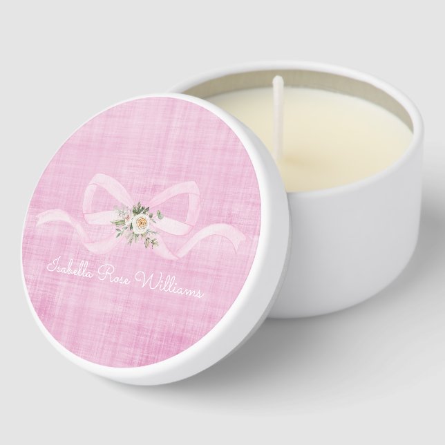 Baby Shower Pink Ribbon Floral NAME Sweet Southern Mini Candle Favors (Corner)