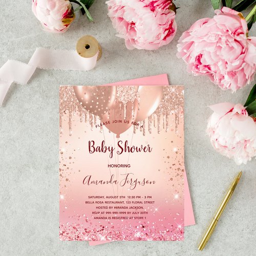 Baby Shower pink rose glitter budget invitation Flyer