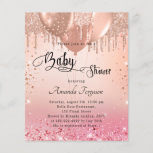 Baby Shower pink rose gold budget invitation Flyer
