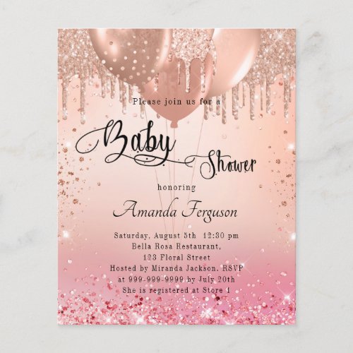 Baby Shower pink rose gold budget invitation Flyer