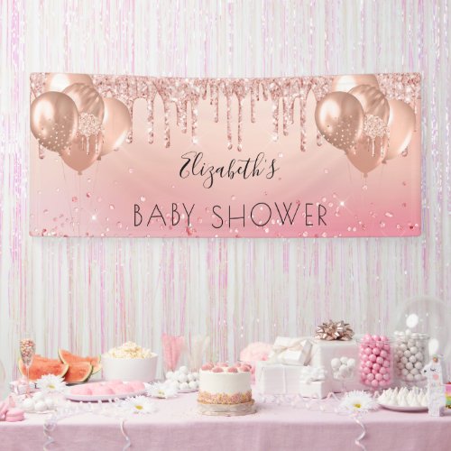 Baby Shower pink rose gold glitter balloons Banner