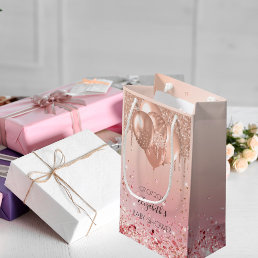 Baby shower pink rose gold glitter drips balloons small gift bag
