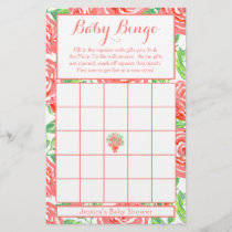 Baby Shower Pink Roses Bingo Game Flyer