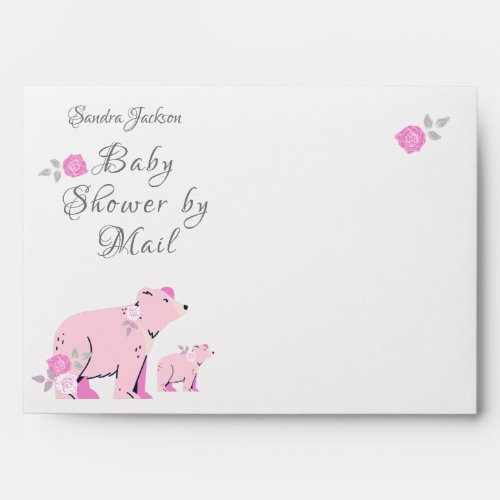 baby shower Pink Roses Pink Mama Bear and Cub  Envelope
