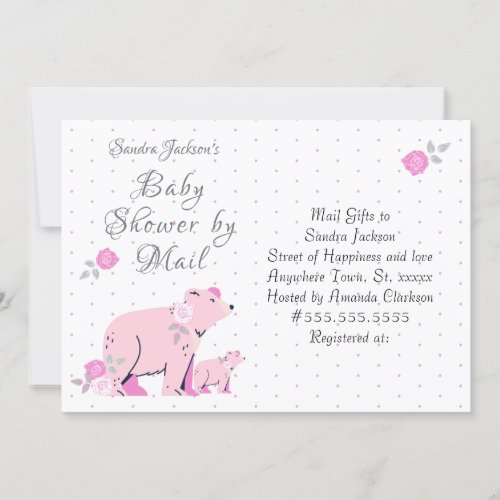 Baby shower Pink Roses Pink Mama Bear and Cub Invitation