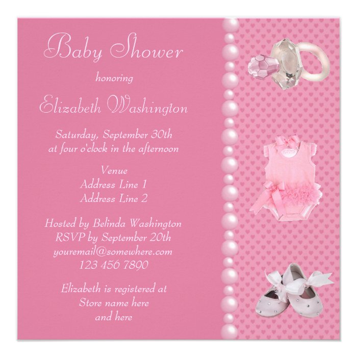 Baby Shower Pink Shoes, Clothes & Jewel Pacifier Invite