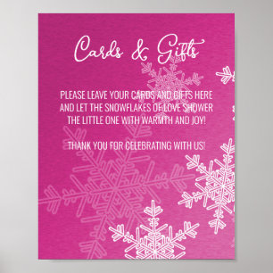 Baby Shower Pink Snowflakes Cards and Gifts Sign