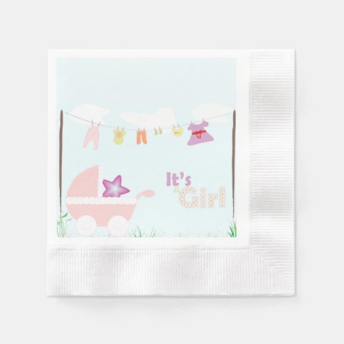 Baby shower pink stroller Coined Cocktail Napkin