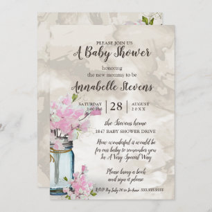 Baby Shower PINK SWEET PEAS VINTAGE MASON JAR Invitation