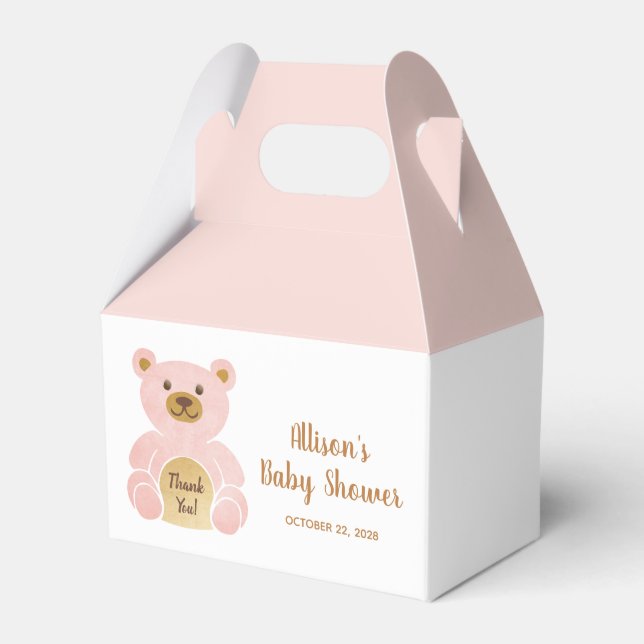 Baby Shower Pink Teddy Bear Thank You Favor Boxes (Front Side)