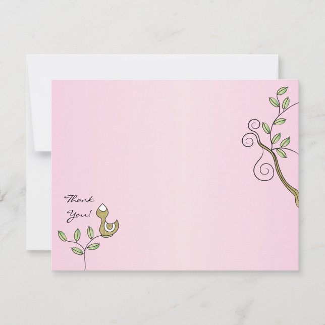 Baby Shower Pink Thank You Card, "Gold Birds" Card (Front)