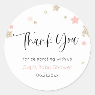 Baby Shower Pink Twinkle Star Thank You Classic Round Sticker