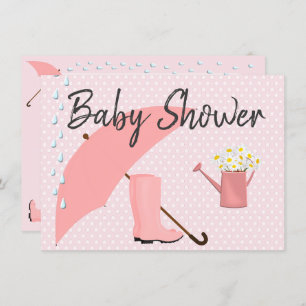 Baby Shower Pink Umbrella and Rain Boots Invitation