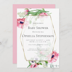 BABY SHOWER   Pink Watercolor Poppies Invitation