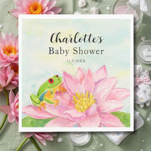 Baby Shower Pink Waterlily & Tree Frog Napkins
