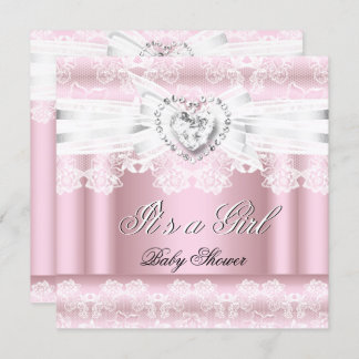 Baby Shower Pink White Lace Bow Diamonds Images Invitation