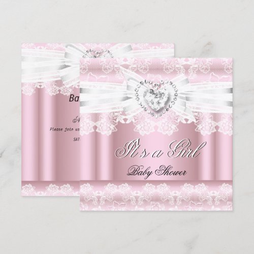 Baby Shower Pink White Lace Bow Diamonds Images Custom Announcements