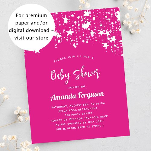 Baby Shower pink white stars budget invitation