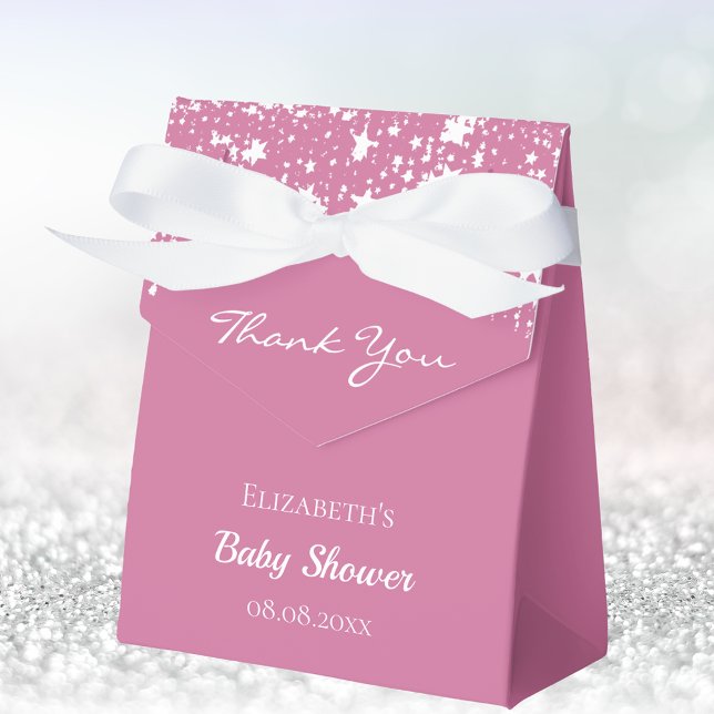 Baby Shower pink white stars girl thank you Favor Boxes (Creator Uploaded)