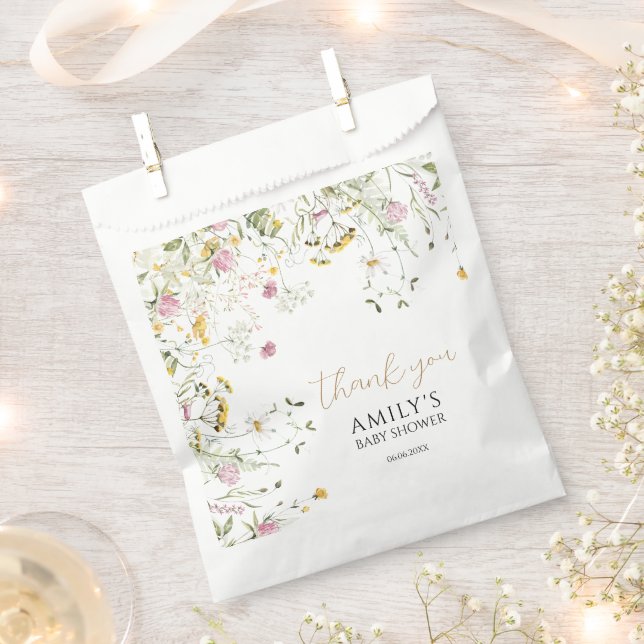 Baby Shower Pink & Yellow Wildflowers Favor Bags (Clipped)