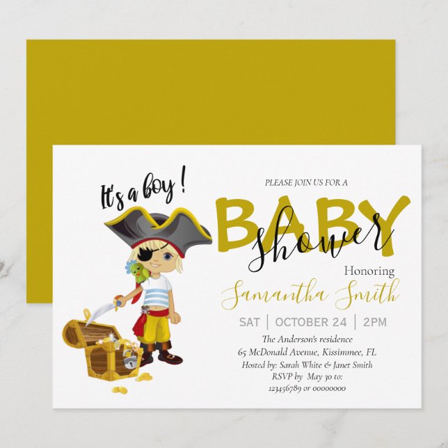 Baby Shower pirate boy  Announcement (Front/Back)