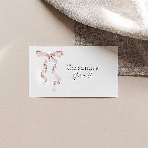 Baby shower place card with dusty pink bow