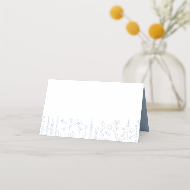 Baby Shower Place Cards | Dusty Blue Wildflower (Front)