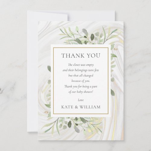 Baby Shower Poem Spring Leaves Greenery Thank You Card