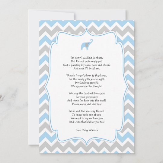 Baby shower poem thank you notes, blue elephant | Zazzle.com