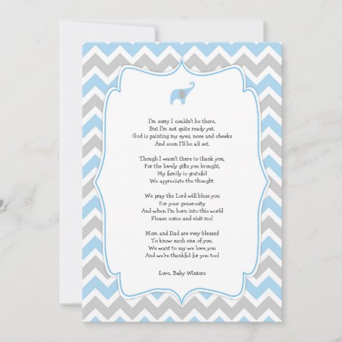 Baby shower poem thank you notes blue elephant